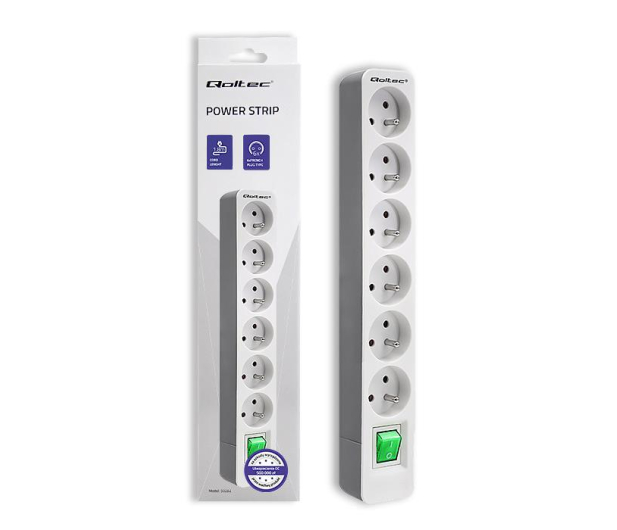 Qoltec Listwa zasilająca - 6 gniazd, 1.8m, biało-szara - 1122525 - zdjęcie 6